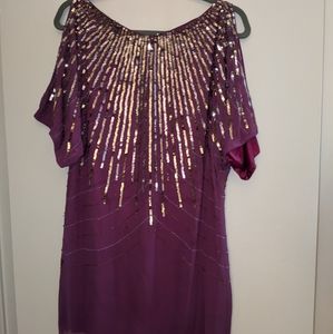 Beaded and Sequin cold shoulder dress